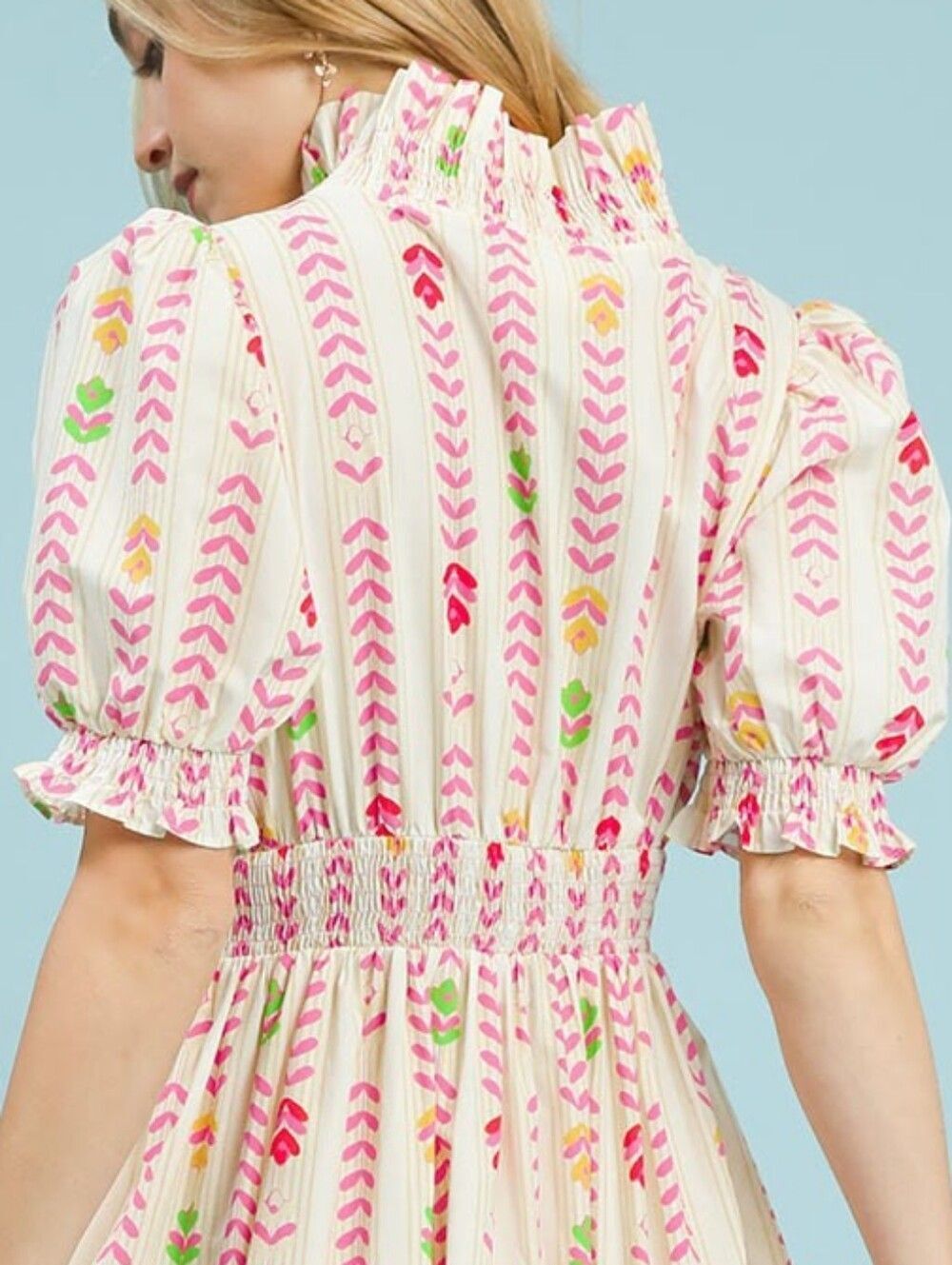 💥3/$180💥Umgee Cream Mix Floral Stripe Midi Dress - Pink & Green sz Large 10-12 - Picture 7 of 7